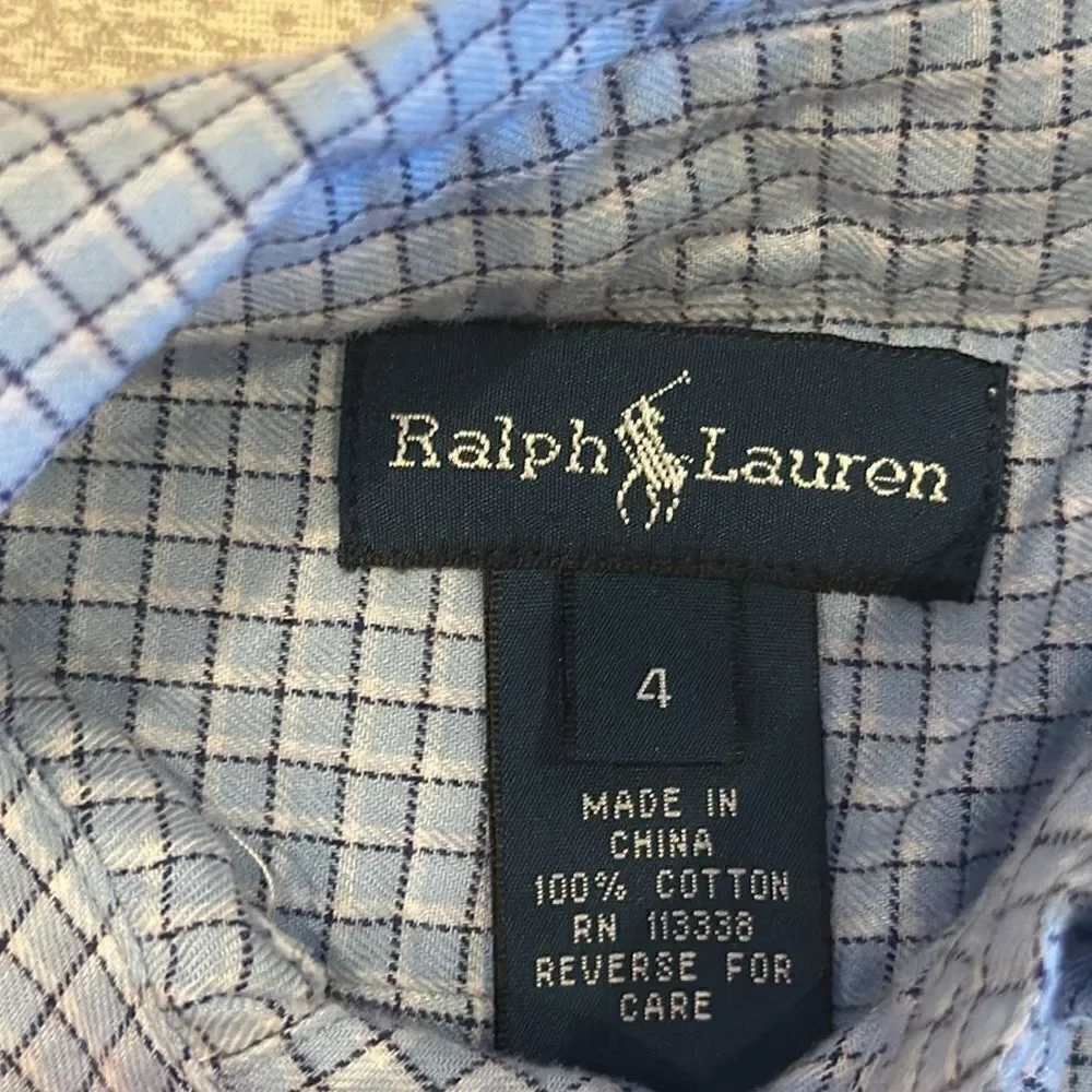 Ralph Lauren Boys Light Blue Checkered Long-sleeve Shirt - Size 4